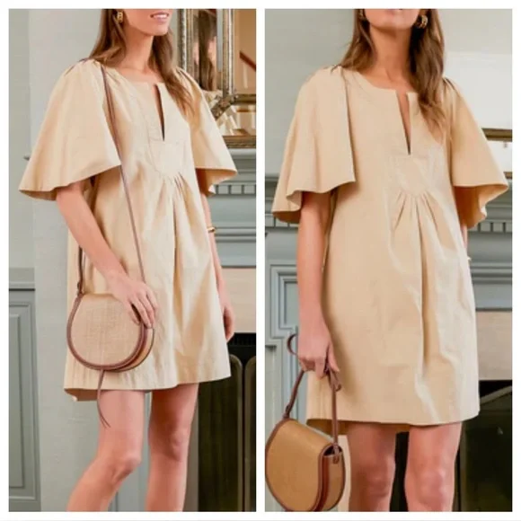 Tuckernuck Pomander Place Khaki Finley Flutter Sleeve Mini Dress Size Medium - Picture 1 of 10
